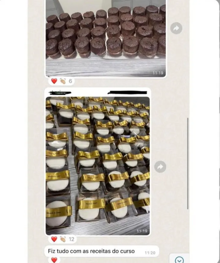 Mensagem de aluna da Doce Senhorita no WhatsApp
